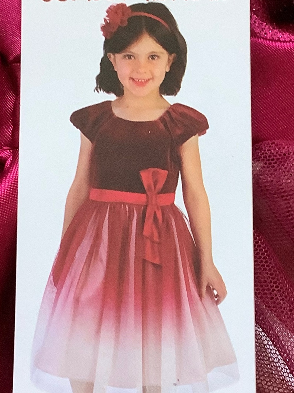 NEW Jona Michelle Burgundy to Pink Ombre Girls' Party Dress with Bow Sz.4
